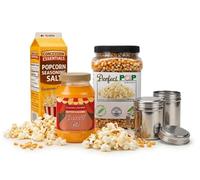 Concession Essentials Popcorn Kit - 4lb Yellow Popcorn Kernels, 32oz Coconut Popcorn Oil, 35oz Popcorn Seasoning Salt & Stainless Steel Shaker - Movie Theater Style Popcorn Kit