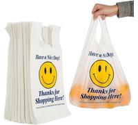 Concession Essentials Smiley Face Thank You Bags 300ct - White Plastic Shopping Bags with Handles, 17.5" x 11" x 6" For Small Business, Retail, Grocery (1/8 Size) (300, White, 1/8 - 17.5 x 11 x 6 ")