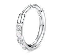 Conch Hoop Earrings Silver Nose Ring 16G Huggie Earrings Surgical Steel Hinged Segment Clicke Small Hoop Rings 10mm Conch Piercing Cartilage Earring Lobe Earring Ear Piercing Jewellery with Opal CZ