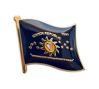 Conch Republic Flag Enamel Pin 1982 Micronation Design Blue Field with Sun Emblem Metal Lapel Badge Polished Gold Tone Finish Secure Clasp Collectible Souvenir Accessory 1.9 x 1.5cm