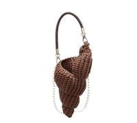 Conch Shell Knit Crochet Crossbody Shoulder Bag Pearl Chain Handmade Woven Women Sling Bag Elegant Delicate Compact Purse(A-Crossbody Coffee)