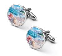 Conch Starfish Wave Beach Alloy Cufflinks Men's Classic Cuff Link Fashion Shirt Accessories for Business Party Wedding 1.7cm