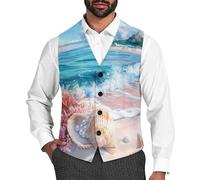 Conch Starfish Wave Beach Men's Vest Suit Classic Waistcoat Vests Casual Business Dress Slim Fit V-Neck Tuxedo XL