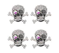 CONCHLERY 4 Pcs Skull Cufflinks for Men Gothic Punk Skull and Crossbone Design Alloy Cufflink with Rhinestone Jewelry Accessories for Wedding Party Birthday Groom Business Elegant Gift Platinum