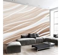 Concise Abstract Photo Wallpaper 300 x 210 cm, Non-Woven Premium Wavy Lines Print Wall Mural Decoration Poster Picture, Beige Wallpaper for Living Room TV Backdrop Dining Room
