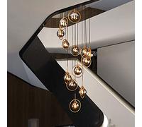 Concise Glass Chandeliers,E14 Revolving Stairs Chandeliers,Creative Nordic Light Luxury Long Chandeliers,for Living Room Duplex Staircase-Smoke-Grey Glass 13 Headbands