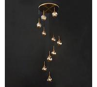 Concise Glass Chandeliers,E14 Revolving Stairs Chandeliers,Creative Nordic Light Luxury Long Chandeliers,for Living Room Duplex Staircase-Amber Glass 10.Head
