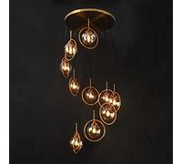 Concise Glass Chandeliers,E14 Revolving Stairs Chandeliers,Creative Nordic Light Luxury Long Chandeliers,for Living Room Duplex Staircase-Amber Glass 10 Headbands