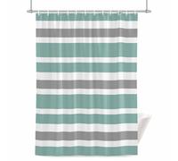 Concise Green Shower Curtain for Bathroom, Gray White Stripe Waterproof Cloth Fabric Bathroom Accessories Set with 12 Rust Proof Plastic Hooks, 48” x 72”