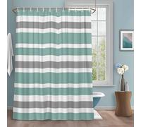Concise Green Shower Curtain with 12 Hooks Gray White Stripe Waterproof Fabric Shower Curtains Sets for Bathroom Bath Decorations, Machine Washable, 48"x72"