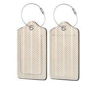 Concise White with Caramel Directional Sign Luggage Tag with Privacy Flap for Suitcase Leather Luggage Tags 2 PCS