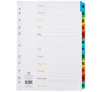 Concord 02401/CS24 Index Multicolour-tabbed Mylar-Reinforced 4 Holes Jan-Dec A4 White Ref CS24