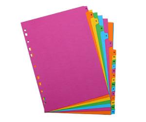Concord A - Z Alphabetical Dividers A4 Assorted 20 Part 160 gsm Cardboard 11 Holes Pack of 20