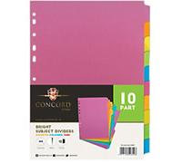 Concord Blank Dividers A4 Assorted Multicolour 10 Part Cardboard 11 Holes 10 Dividers