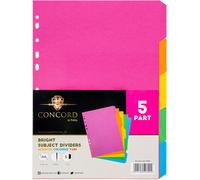 Concord Contrast Subject Dividers 5-Part A4 Europunched 160gsm Bright Assorted - 50699