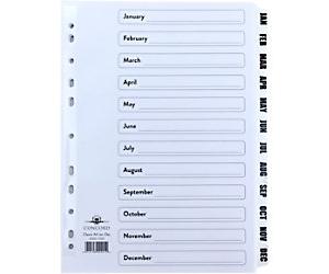 Concord Classic Jan - Dec Alphabetical Dividers A4 White 12 Part Cardboard 11 Holes