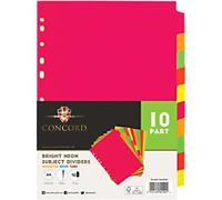 Concord Neon Blank Dividers A4 Assorted 10 Part 160 gsm Manila 11 Holes 10 Sheets