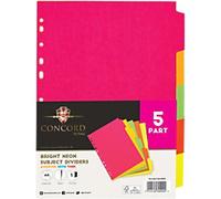 Concord Neon Blank Dividers A4 Assorted 5 Part 160 gsm Manila 11 Holes 5 Pieces