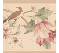 CONCORD WALLCOVERINGS Birds and Blooms Wallpaper Border Featuring Soft Pink Green and Brown Birds and Flowers in Springtime 7 inches by 15 feet HM79331N