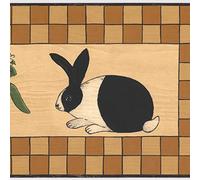 Concord Wallcoverings Decorative Wallpaper Border Featuring Rabbits in Blocks Carrots Leaves Small Square Pattern, Colors Brown Black Green Red, Size 7 Inches by 15 Feet WK74785