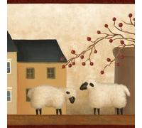 Concord Wallcoverings Wallpaper Border Country Style Houses with Sheep Pattern, Colors Cream Red Brown Green, Size 7 Inches by 15 Feet AAI08143B /O
