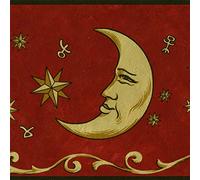 CONCORD WALLCOVERINGS ™ Wallpaper Border Vintage Pattern Sun Moon Stars Swirls for Bedroom Living Room Cottage, Red Gold Black, 15 Ft by 7 in BW77430