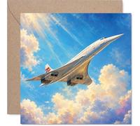 Concorde Birthday Card - Nostalgic Skies Await - Painterly Jet Soaring Through Sunlit Clouds - Captures the Exhilaration of Travel and Adventure - 145mm Square, Envelope Included
