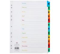 Concorde Concord 02401/cs24 Index Multicolour-Tabbed Mylar-Reinforced 4 Holes Jan-Dec A4 White Ref Cs24
