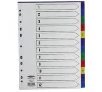 Concorde Concord Plastic Index Polypropylene 120 Micron Europunched 1-12 A4 Assorted Ref 66499