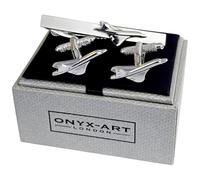 Concorde Cufflinks and Tie Bar Set, Silver, Supersonic Aircraft, Aviation Theme, Onyx Art TBC30, in Premier Life Store Box