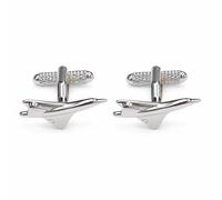 Concorde Plane Cufflinks for Men - Onyx Art CK186 Silver-Tone Supersonic Aircraft Cuff Links, Aviation Gift for Pilots, Engineers and Formal Shirts