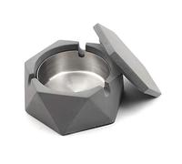 Concrete Ashtray with Lid Geometric Cigarette Outdoor Ashtray with Stainless Steel Inner Tray Nordic Style