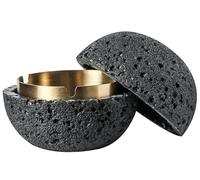 Concrete Ashtray with Lid Smell Proof Car Ashtray Smokeless Ashtray Indoor with Removable Tray 3 Slots Non Slip Windproof for Smokers Outdoor Ashtray with Lid A,L