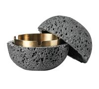 Concrete Ashtray with Lid Smell Proof Car Ashtray Smokeless Indoor with Removable Tray 3 Slots Non Slip Cigar Windproof for Smokers Dark Grey Ashtrays For Smokers