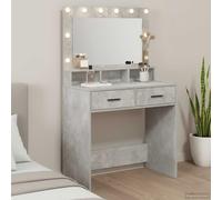 Concrete Dressing Table, Grey, 79 x 41 x 135 cm, Wood Composite, Cosmetic Table with LED Lighting, 2 Drawers, Storage Space and Mirror, Makeup Table for Bedroom and Bathroom
