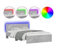 Bed Frame with Headboard and LED Concrete Grey 140x190 cm