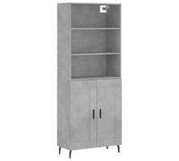 Concrete Grey Highboard Cabinet 69.5x34x180 Engineered Wood with Metal Legs Set