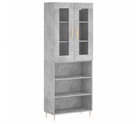 vidaXL 2 Glass Door 3 Shelf Concrete Grey Highboard with Gold Handle - Size: 180 x 69.5 x 34cm - Wilko