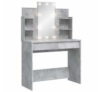 Concrete Grey Dressing Table with LED Lights and Mirror 96 x 40 x 142 cm, Wood Composite Cosmetic Table with Drawer, Storage, 3 Light Colours, USB Port, Storage Space for Bedroom, Makeup