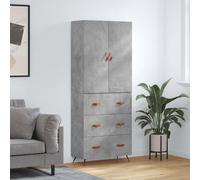 Concrete Grey Highboard Cabinet 69.5x34x180cm Engineered Wood & Metal Tall Unit
