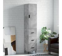 Concrete Grey Tall Highboard Cabinet 34.5x34x180cm Engineered Wood & Metal Shelf