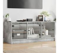 Concrete Grey TV Cabinet with Glass Doors, 102x37x42 cm - Stylish Entertainment Center, Hifi Stereo Unit, Modern Living Room Furniture & Indoor Storage Solution.