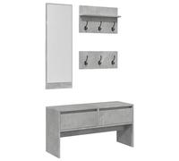 (concrete grey) vidaXL Hallway Furniture Set 4 Piece Shoe Bench Coat Hanger Engineered Wood