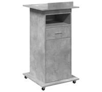 vidaXL Concrete Grey Lectern with Wheels & Drawer, Engineered Wood, 55x55x107 cm, Tiltable Desktop, Ample Storage, and Baffle Design for Presentations
