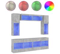 (concrete grey) vidaXL TV Wall Cabinet Set 6 Piece with LED Lights Floating TV Unit Smoked Oak