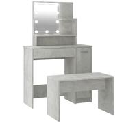 Concrete Grey Wooden Dressing Table Set with LED Lighting, Stool, Mirror and Lots of Storage Space for Bedroom, Girl's Room, Bathroom and Makeup Organisation