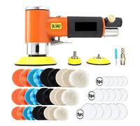 Concrete Grinder, Mini Air Sander Right Angle Pneumatic Orbital Polisher Machine & Polishing Sponge Pads for Auto Body Waxing Buffing Kits(48pcs Orange Set)
