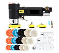 Concrete Grinder, Mini Air Sander Right Angle Pneumatic Orbital Polisher Machine & Polishing Sponge Pads for Auto Body Waxing Buffing Kits(48pcs Black Set)