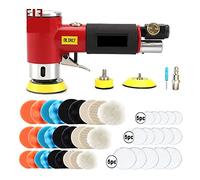 Concrete Grinder, Mini Air Sander Right Angle Pneumatic Orbital Polisher Machine & Polishing Sponge Pads for Auto Body Waxing Buffing Kits(48pcs Red Set)