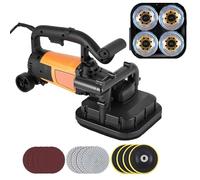Concrete Grinder Set, 3800W Electric Handheld Floor Polisher with 6-Speed Adjustable, Includes Wheels, Drywall Sander Surface Planer for Cement, Tile, Marble